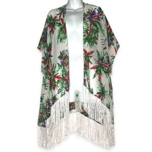 Floral Chiffon Casual Loose Open Front Swim Cover‎ Up Cardigan Lightweight Women